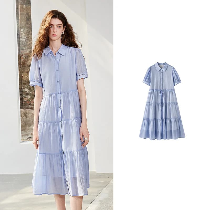 Robe trapèze en Lyocell pour femme TOYOUTH, nouvelle collection été 2026, bleu clair, boutonnée deva