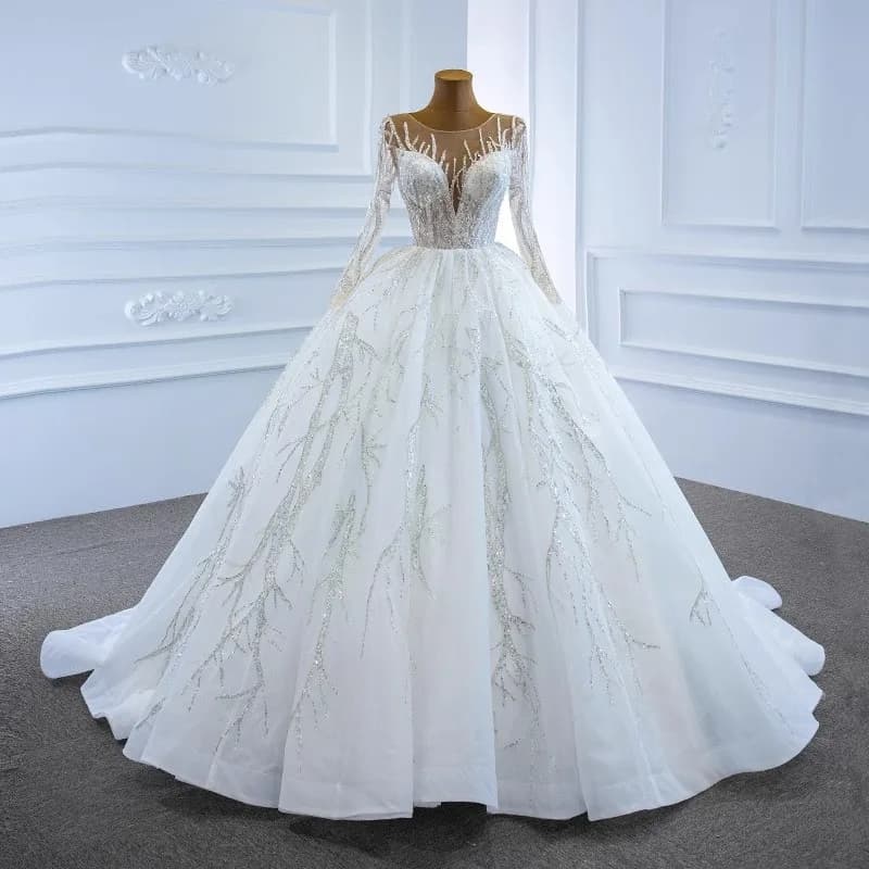 Robe de mariée sexy à col en V profond et manches longues, nouveau style de mariée, coupe française 