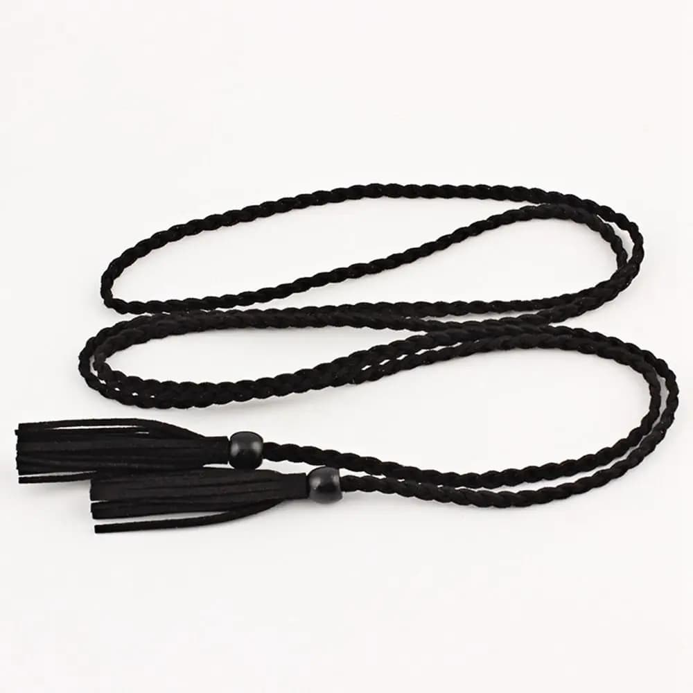 Ceintures fines en perles de bois pour femmes, cordon en cuir tressé, ceinture de taille tressée, st