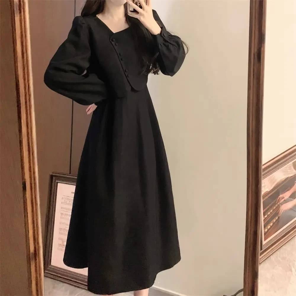 Jupe longue rétro française, automne et hiver, robe de combat du nouvel an, fausse robe deux pièces