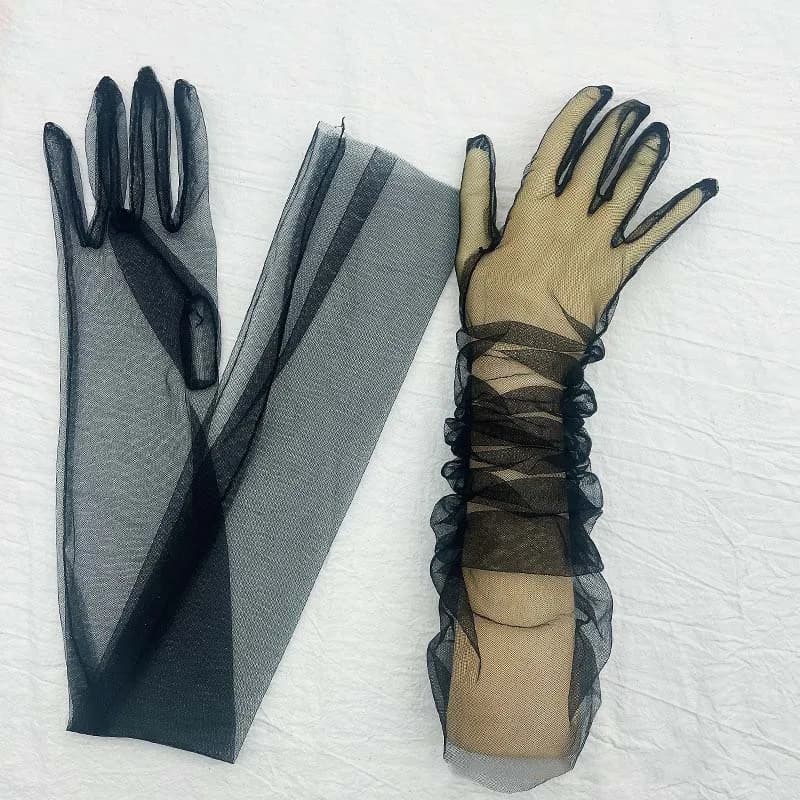 Gants Ultra Fins Extra Longs pour Femme, Mitaines pour Robe de Mariée, Coude Long, Transparent, Tran