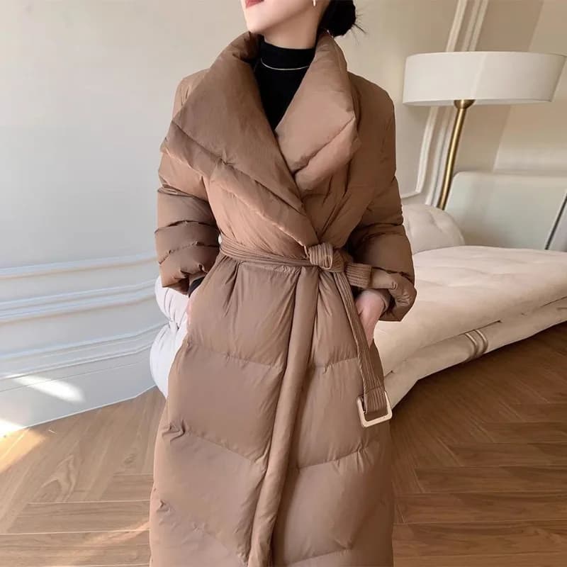 Manteau Long en coton kaki pour femmes, avec grandes revers, ample et épais pour les déplacements d'