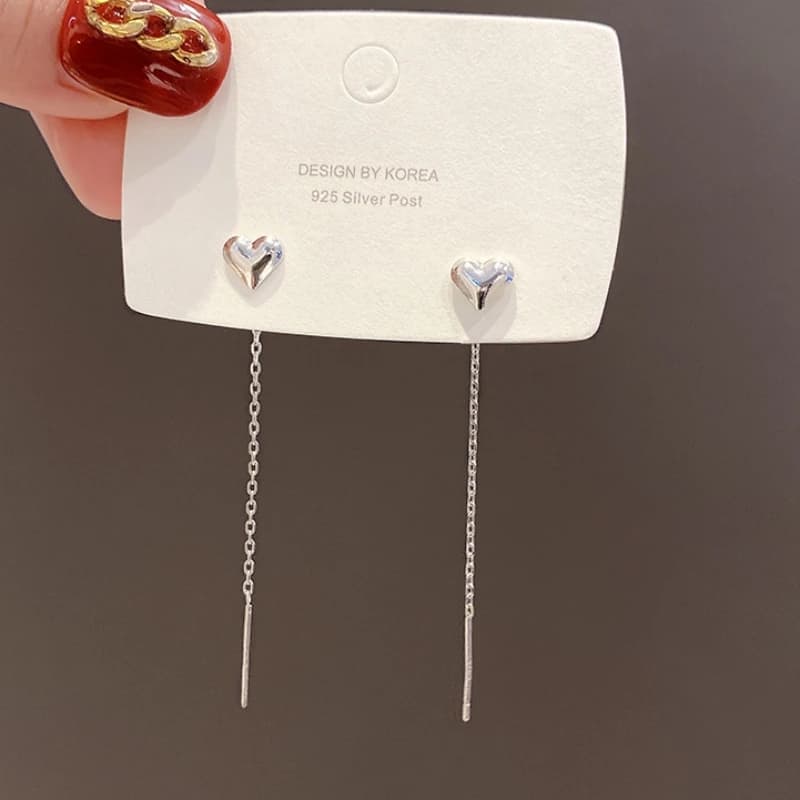 Boucles d'oreilles à pampilles longues pour femmes, ligne d'oreille de coeur de document d'or, liens