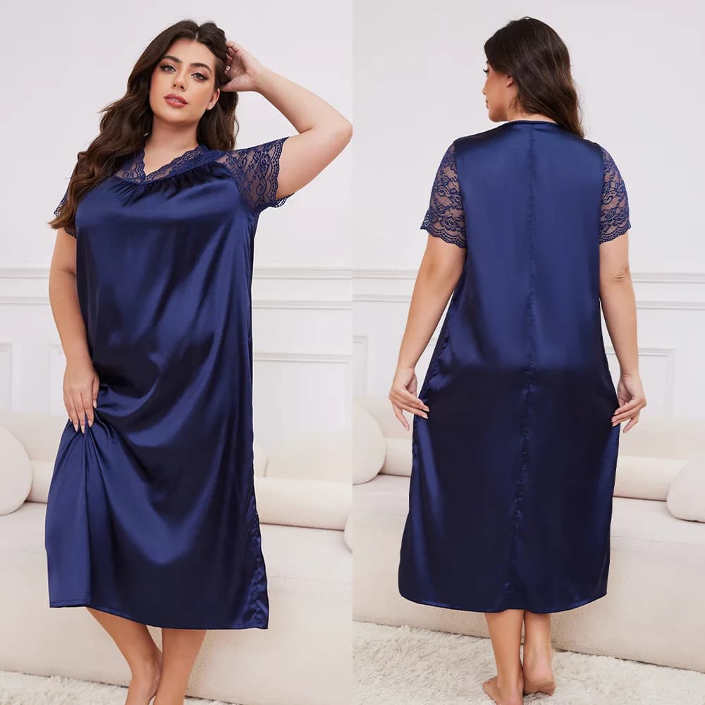 Chemise de nuit surdimensionnée 5XL pour femmes, vêtements de maison Sexy en dentelle, manches d'épi