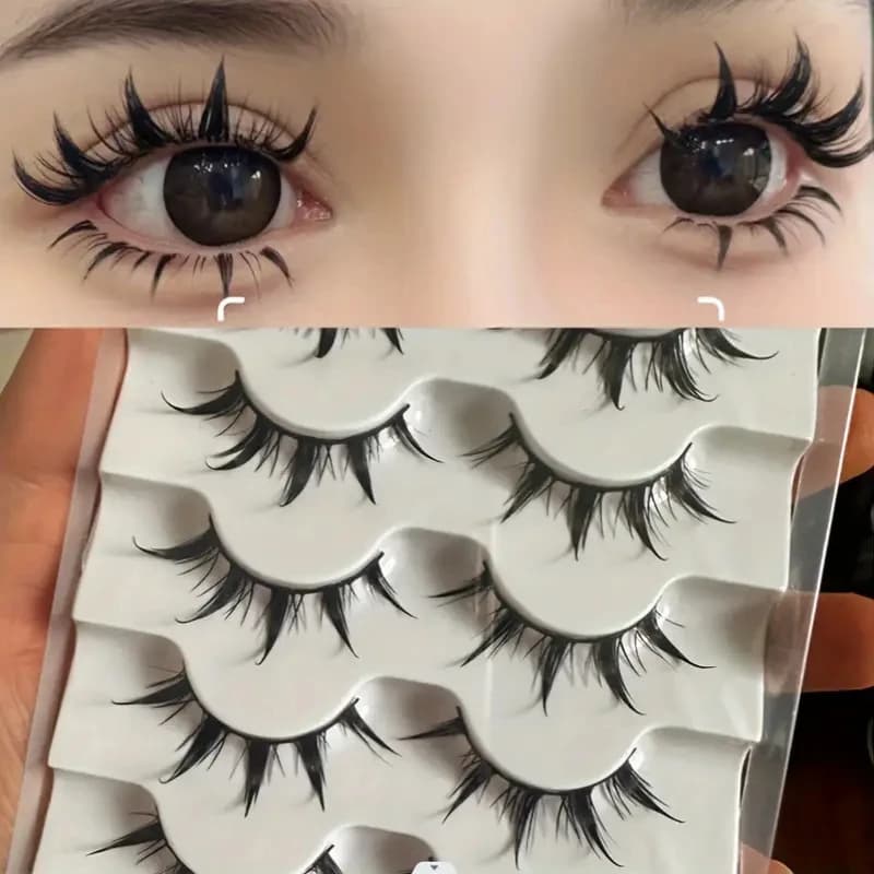 5 paires de faux cils de style anime, faux cils de style démoniaque spectaculaires, courbe en D, réu