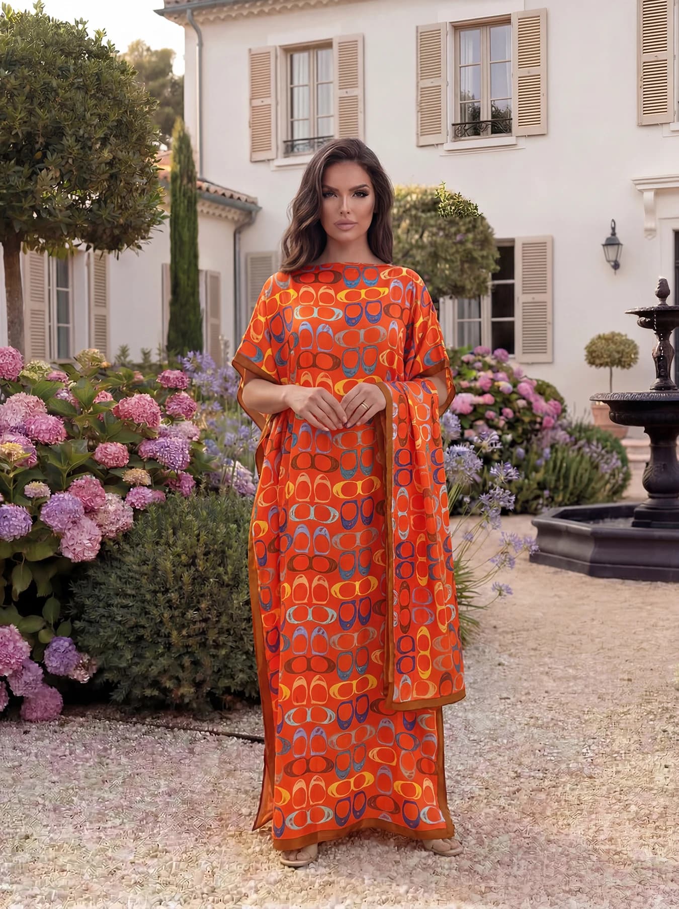Nouvelle Robe Longue Ample en Soie Mélangée, Style Plage, Motif Moyen-Orient Imprimé, Élégante Robe 