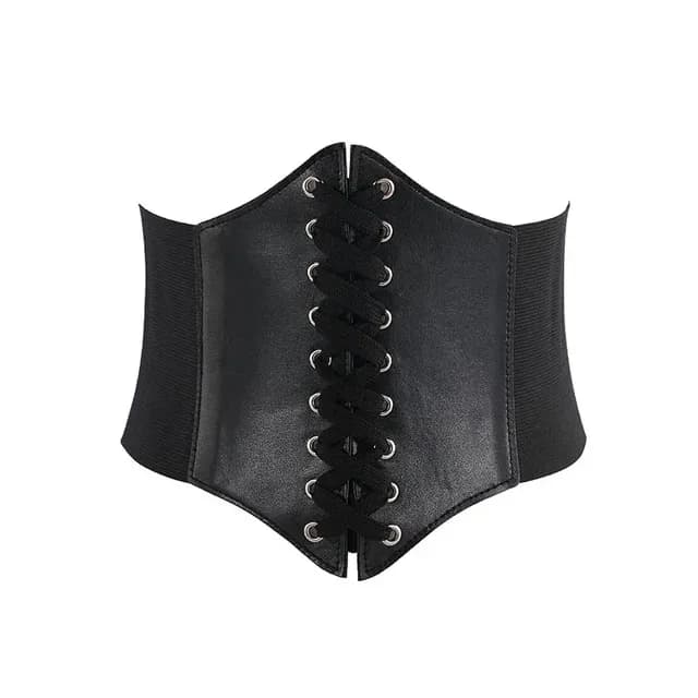 Ceinture Corset gothique en cuir PU pour femmes, à lacets, taille amincissante, Vintage, large, noir