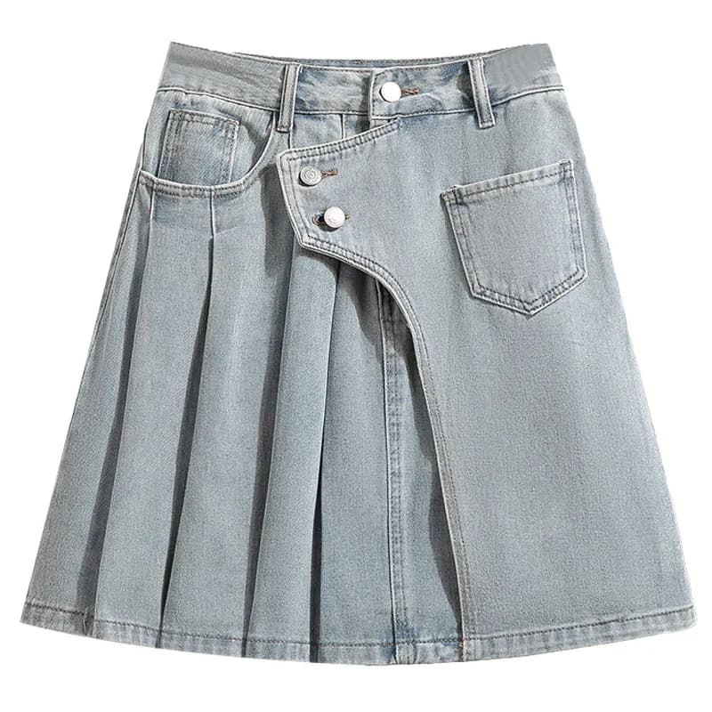Nouvelle jupe en jean taille haute courte coupe trapèze été 2026