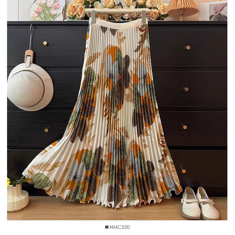 Jupes plissées à fleurs douces pour femmes hautes, jupe Maxi classique taille haute, ligne a, avec b