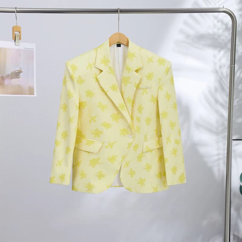 Ensemble décontracté jupe et blazer imprimé pour femme – Manteau élégant à revers et boutons, manche