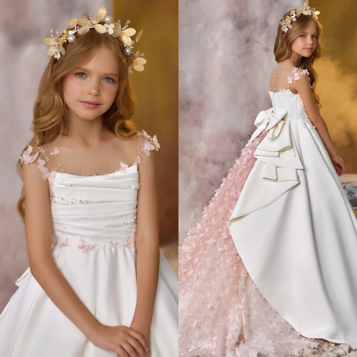 Robes à fleurs blanches élégantes pour filles, robes personnalisées pour mariage, litière florale ro