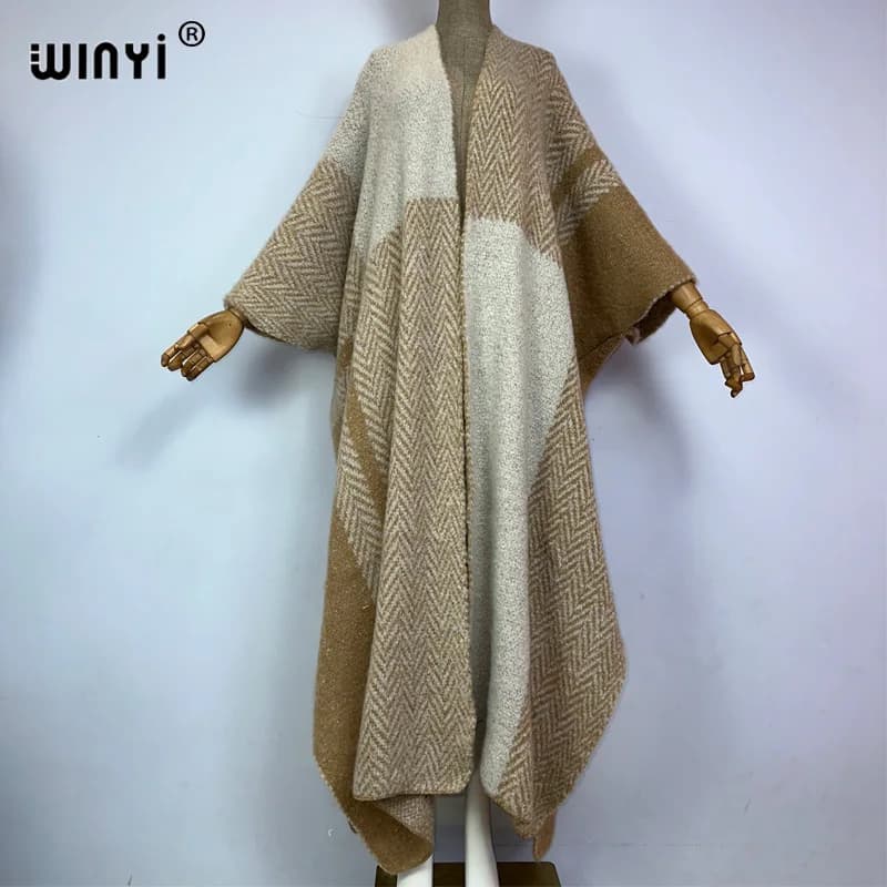 WINYI-Manteau long en fourrure de luxe pour femme, pardessus optique, cardigan chaud, mode moyen-ori