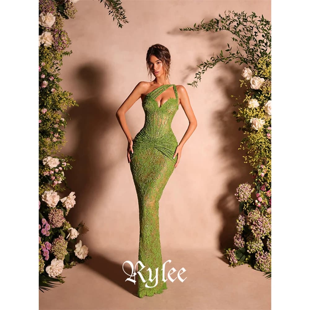Robe de soirée longue en dentelle Rylee, magnifique robe de mariée perlée à une épaule, élégante rob