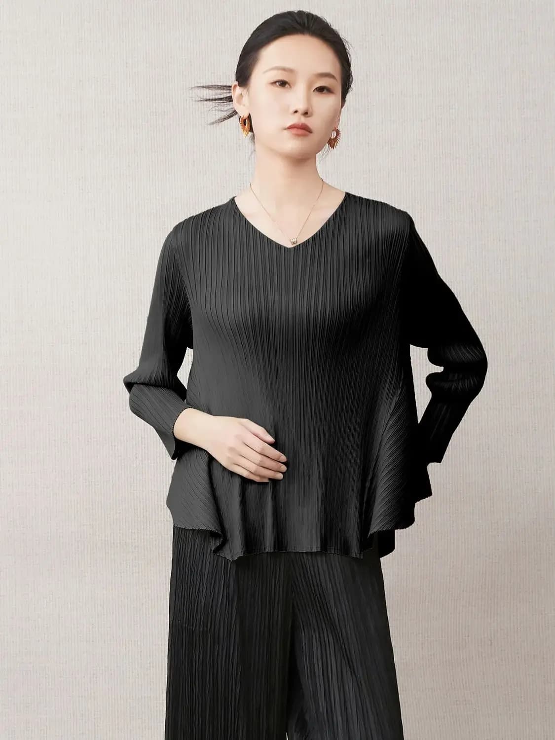 T-Shirt à manches longues pour femmes, Design Sensation, Niche asymétrique, ample, couleur unie, Sim