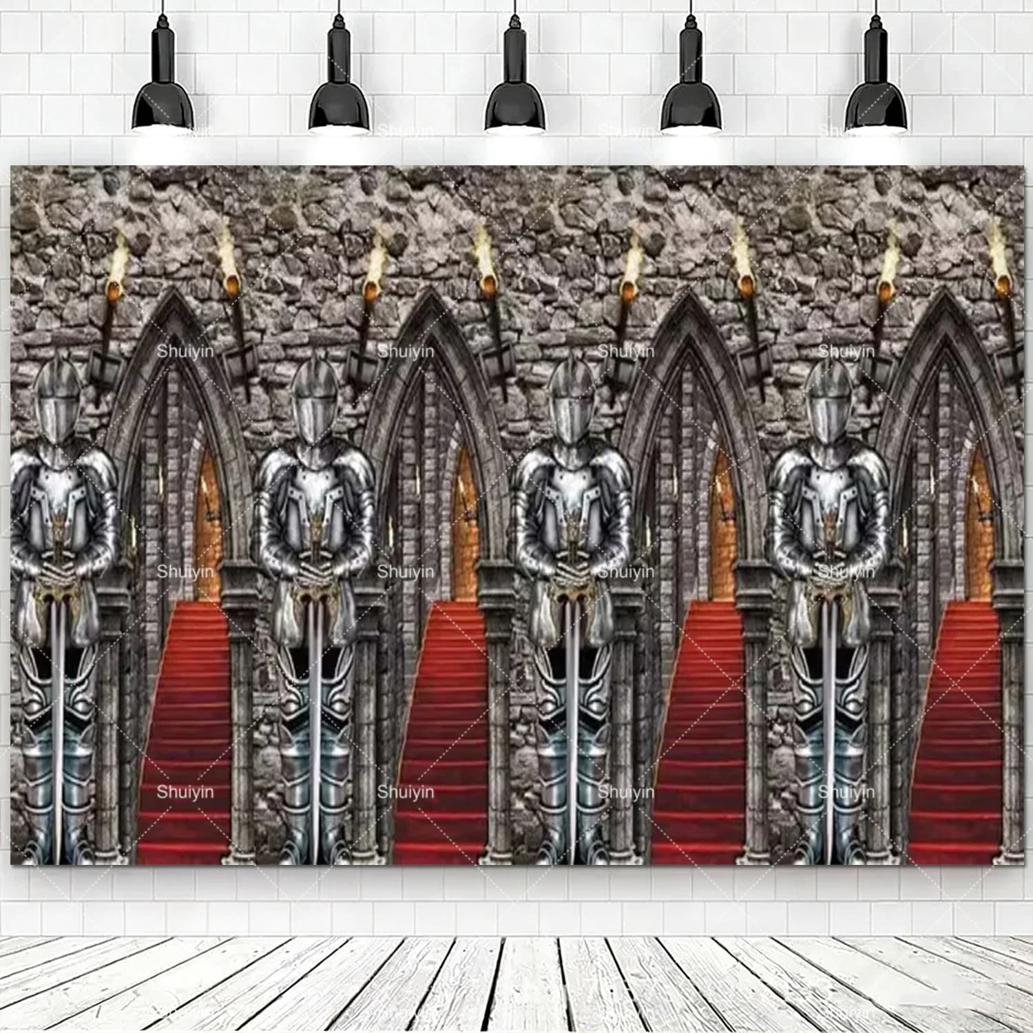 Toile de fond photographique sur le thème du château médiéval et des chevaliers blindés, décorations