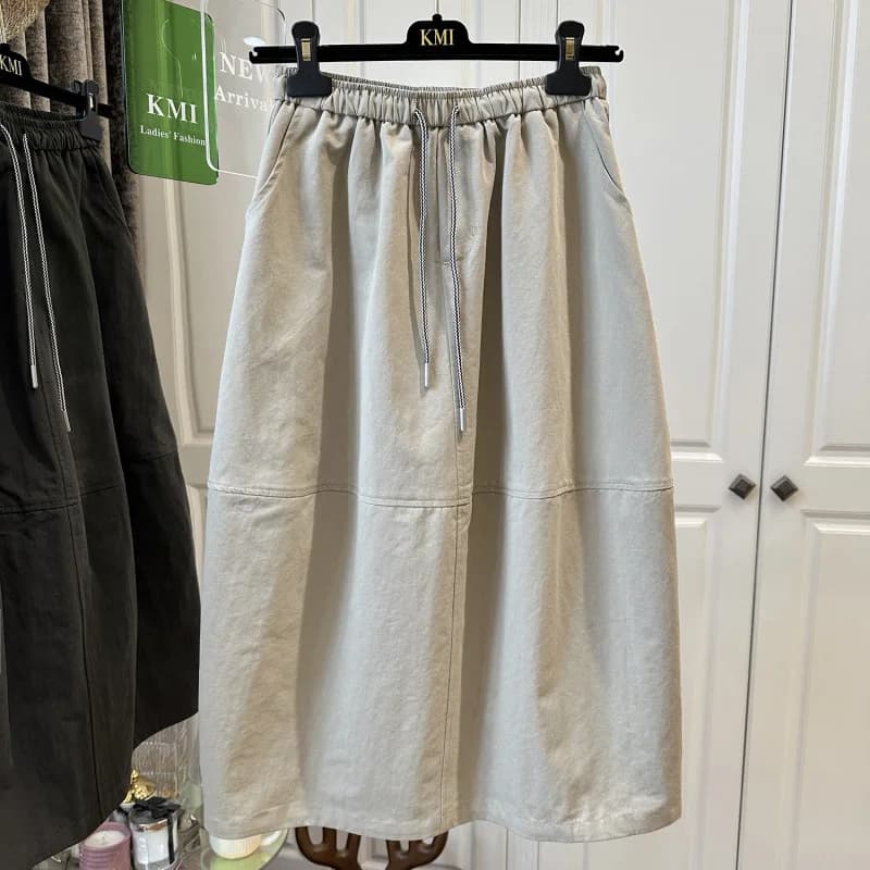 Jupe parapluie mi-longue élégante et polyvalente à taille élastique pour femmes grandes tailles