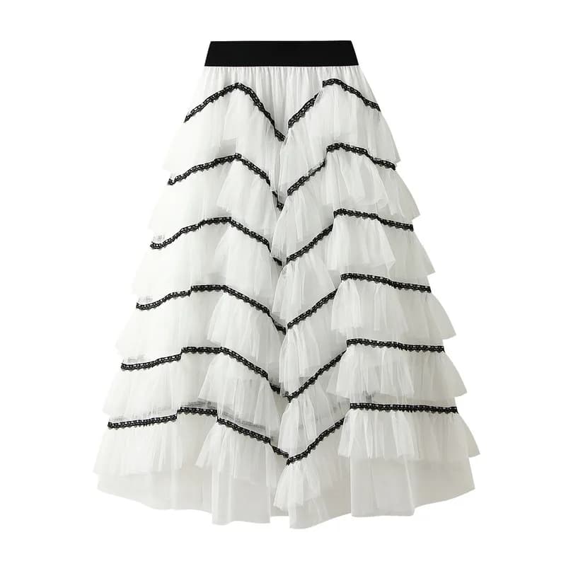 Jupe longue à volants multicouches pour femmes, jupe tutu taille haute, jupe de danse moelleuse, jup
