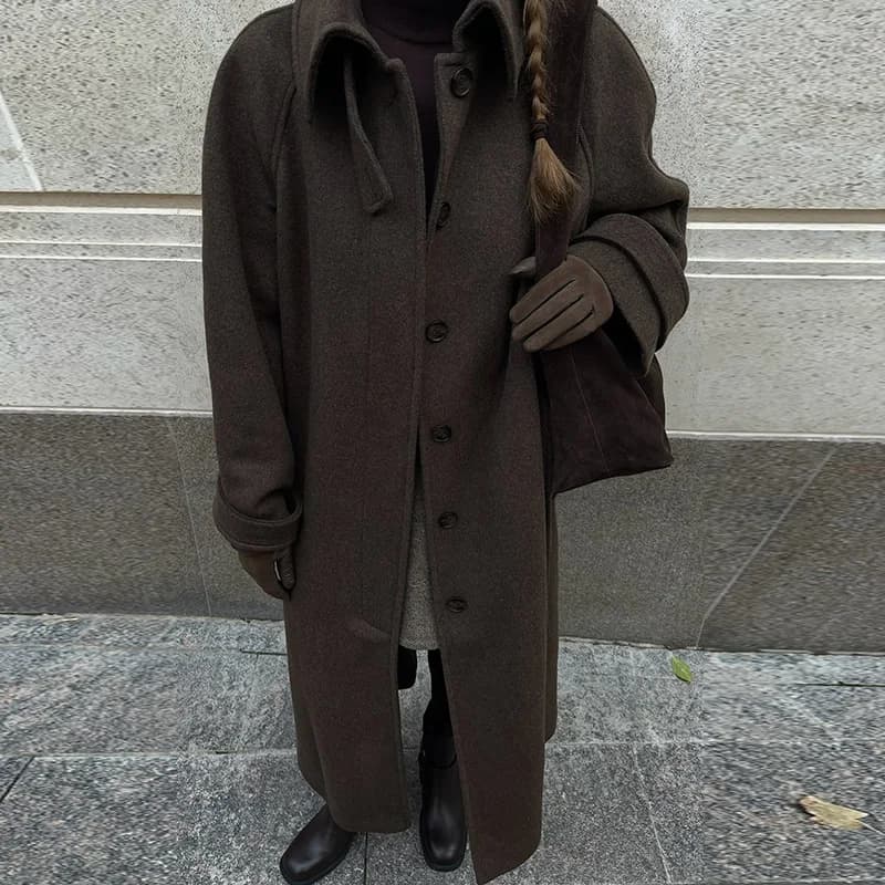 Manteau Long épais marron pour femme, élégant, Laple, simple boutonnage, poche, manches longues, ves