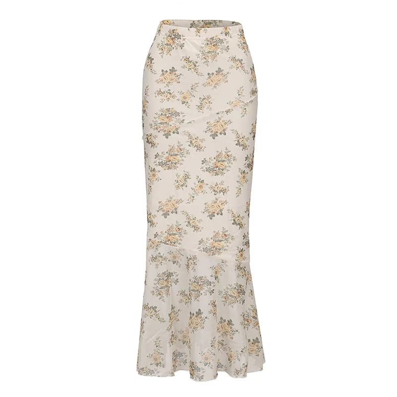 2025 fleur imprimé jupe Midi taille haute jupes longues pour les femmes Vintage Streetwear jupe été 