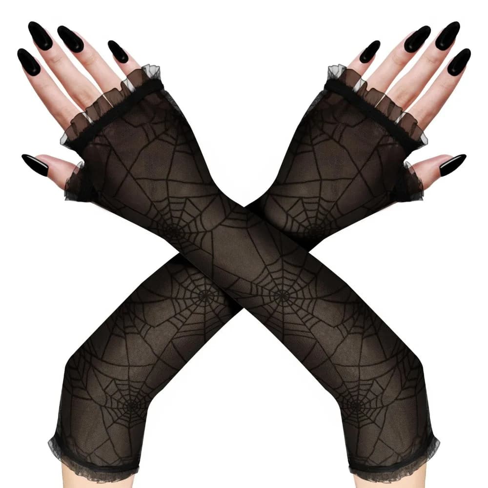 Gants d'Halloween fins et amusants, gants gothiques en toile d'araignée Lolita, mitaines longues en 