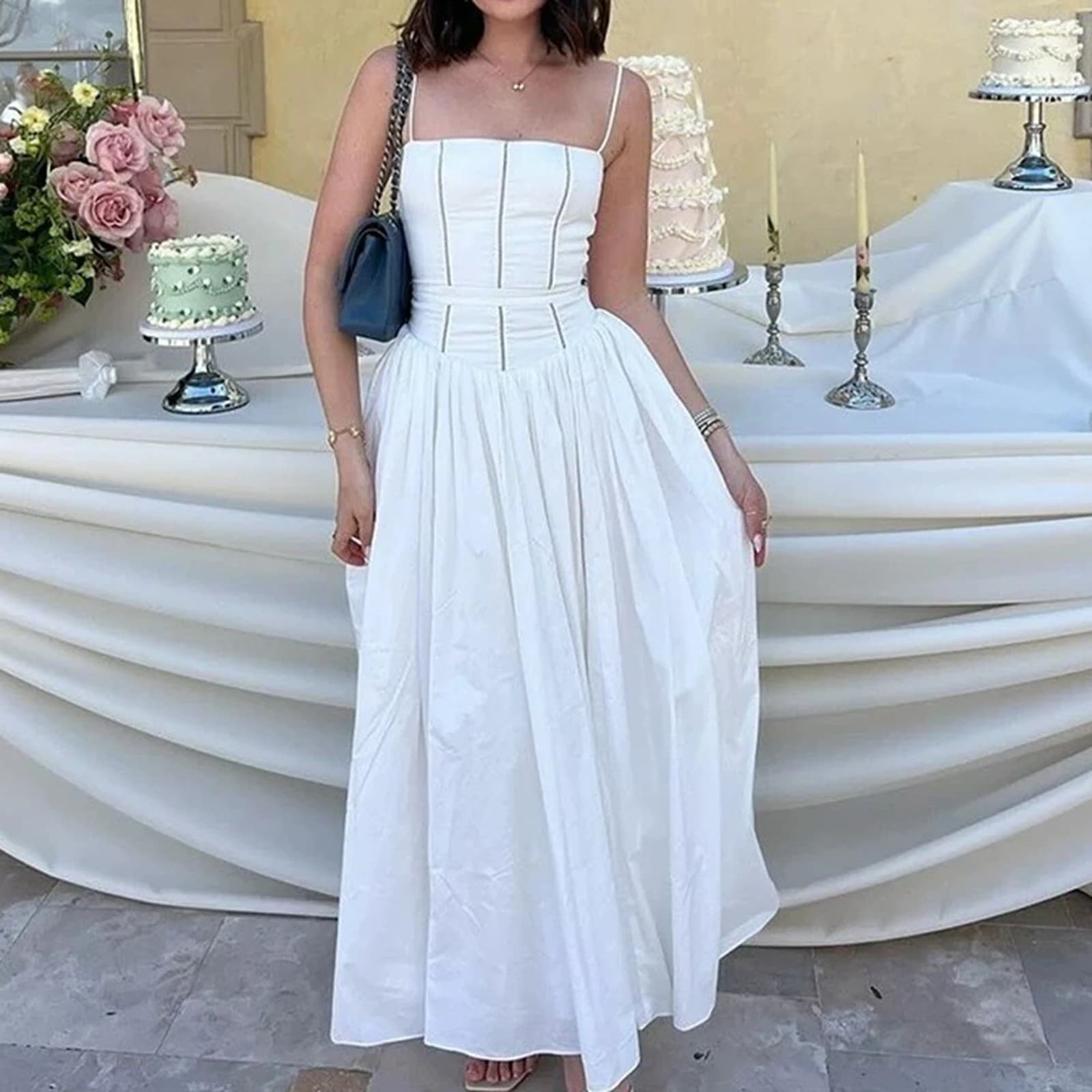 Robe longue élégante à fleurs pour femme, taille haute, ajourée, blanche, pour l'été, soirées et rem