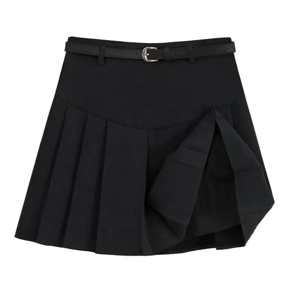 Fashion A-line Pleated Mini Skirts for Women High Waisted Gray Black Solid Short Skirts Spring Summe
