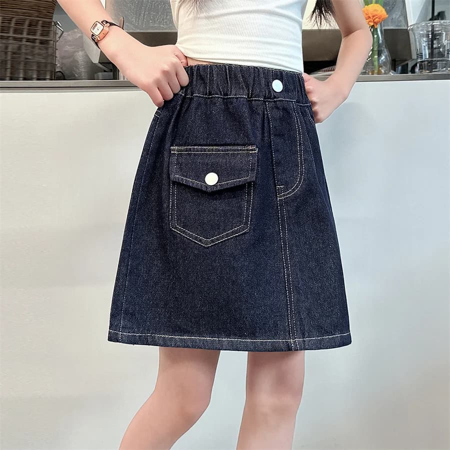 Jupe en jean vintage bleu foncé tendance pour adolescentes, style Y2K, design streetwear, tailles 5 