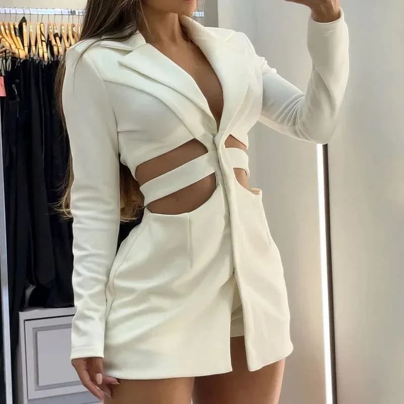 Robe droite découpée Sexy pour femmes, nouveau Style euro-américain, mode, taille fine, col Blazer, 