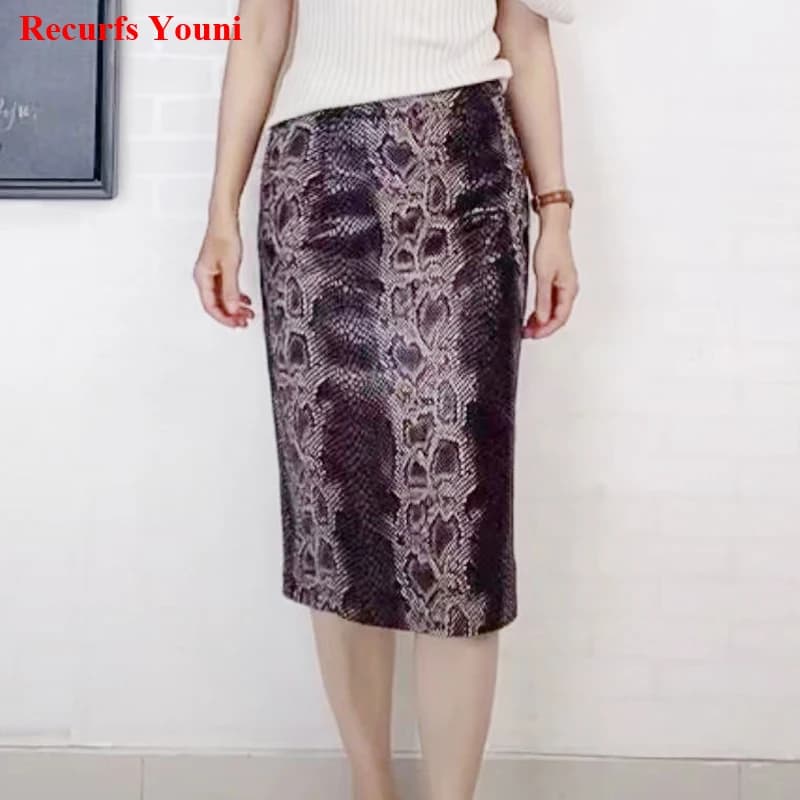 OL jupe en cuir véritable femme importé décalcomanie motif Python peau de mouton minimaliste Midi cr