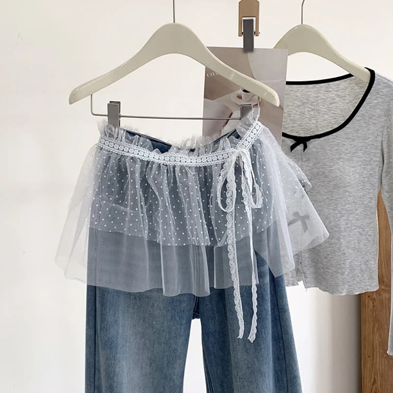 Jupe courte à lacets française pour rideau de pet, jupe superposée de printemps, jupe portefeuille p