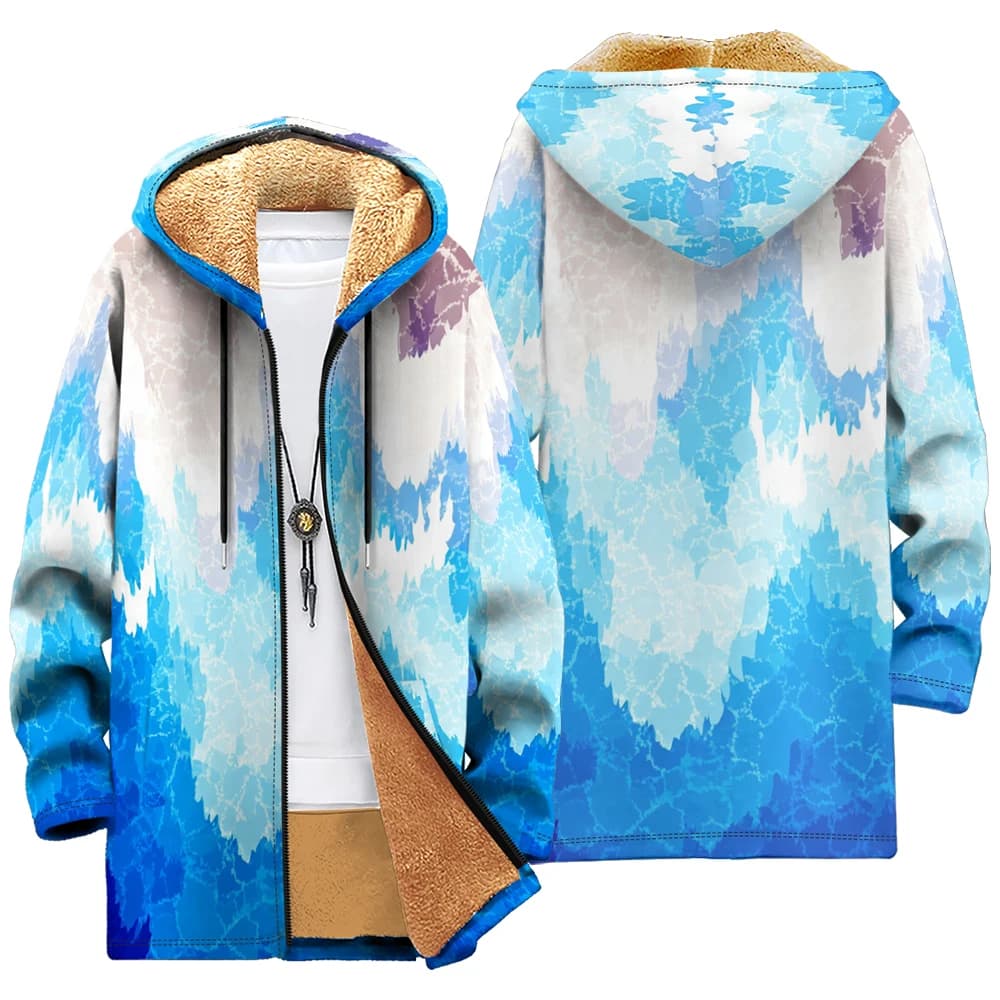 Parka à capuche longue d'hiver ​ Cardigan imprimé dégradé de fissure aquarelle, manteaux, veste doub