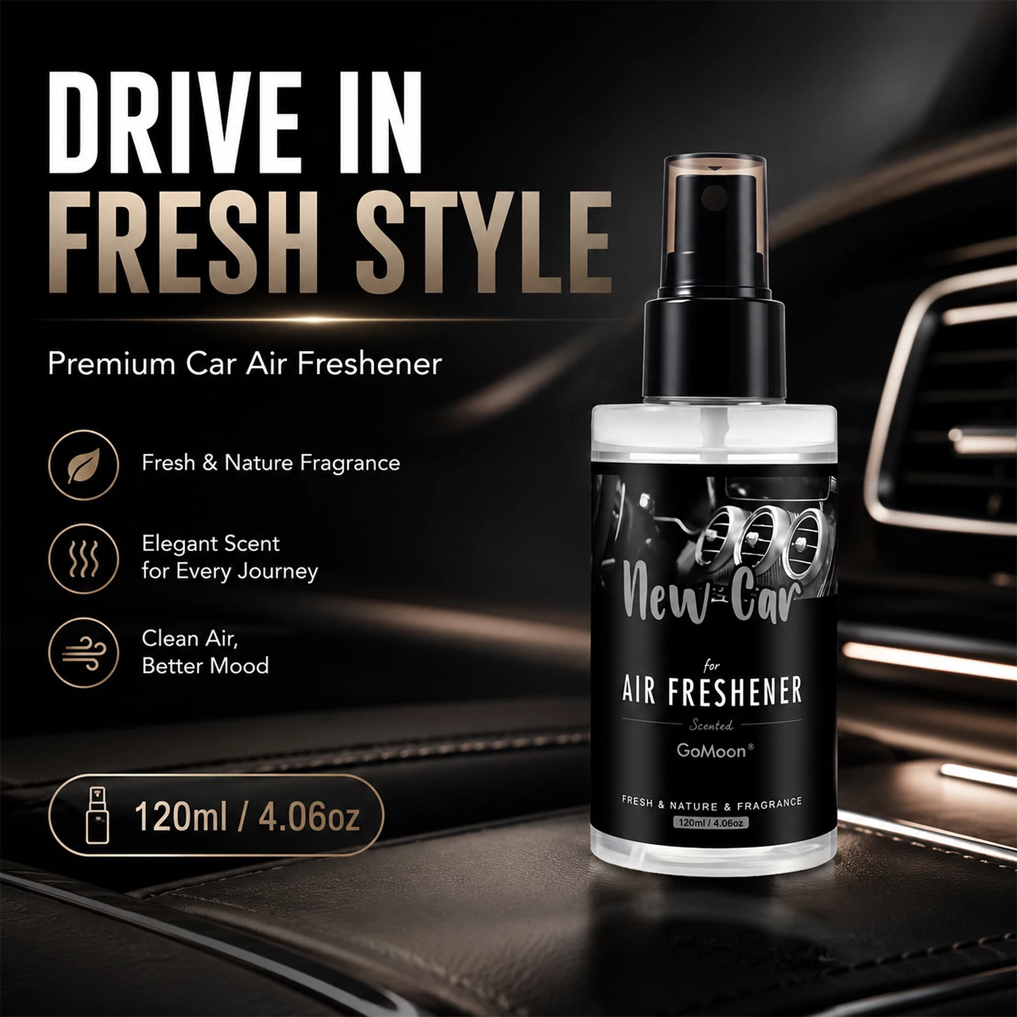 120ml/4.06oz Nouveau Désodorisant Premium pour Voiture Parfumé, Parfum Longue Durée, Convient pour l