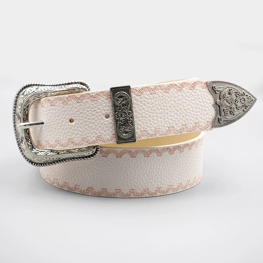 Ceinture pour femme à bordure blanche, ceinture imprimée décontractée de couleur unie, boucle en all