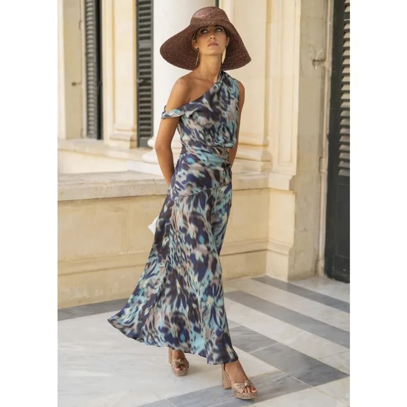 Robe longue élégante pour femme, imprimé tie-dye, pour invitées de mariage, épaules dénudées, froncé