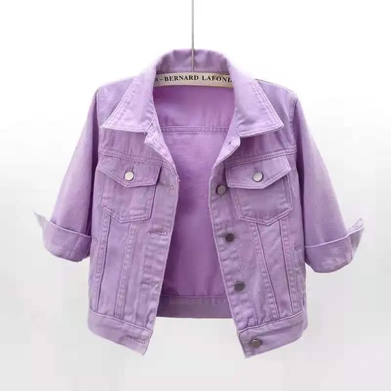 Femmes Denim veste printemps automne manteau court rose Jean vestes décontracté hauts violet jaune v