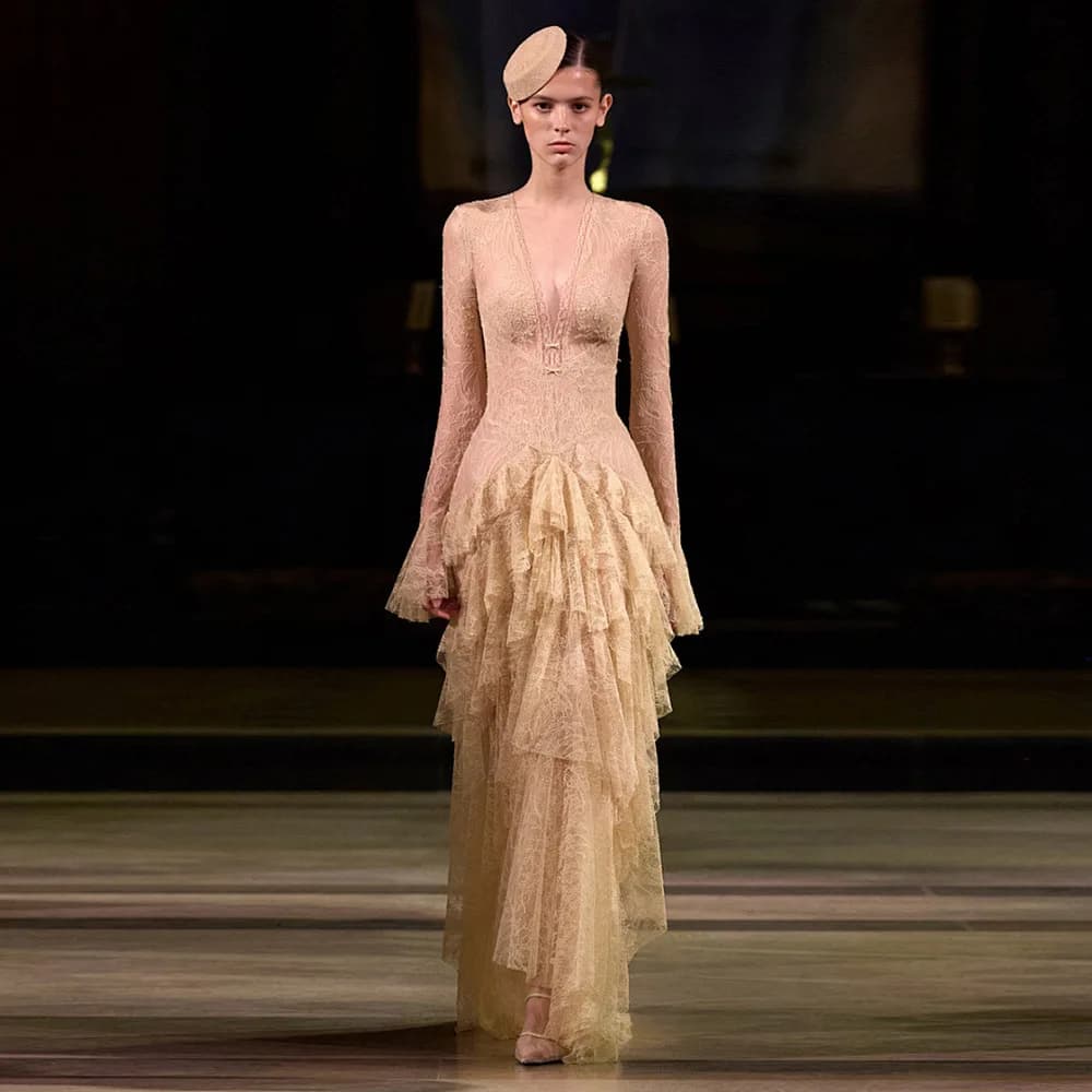Robe longue vintage française, col en V, nœud à la taille, manches évasées, dentelle, style gâteau, 