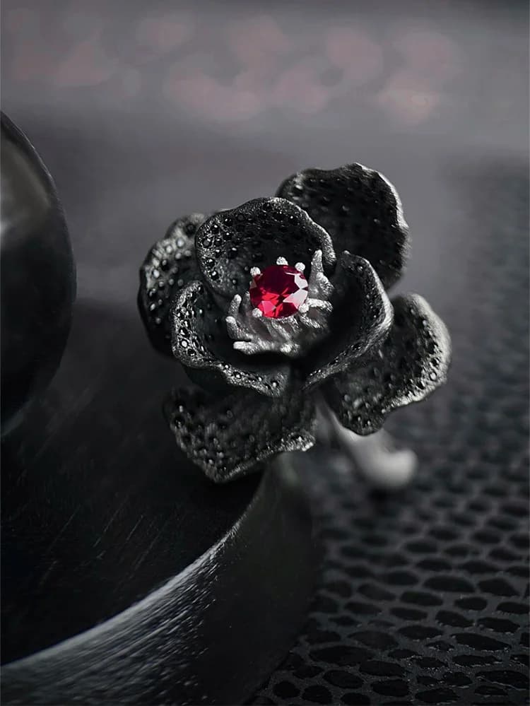 Bague gothique Vintage noire avec zircon rouge rond incrusté, accessoires de bijoux pour hommes et f