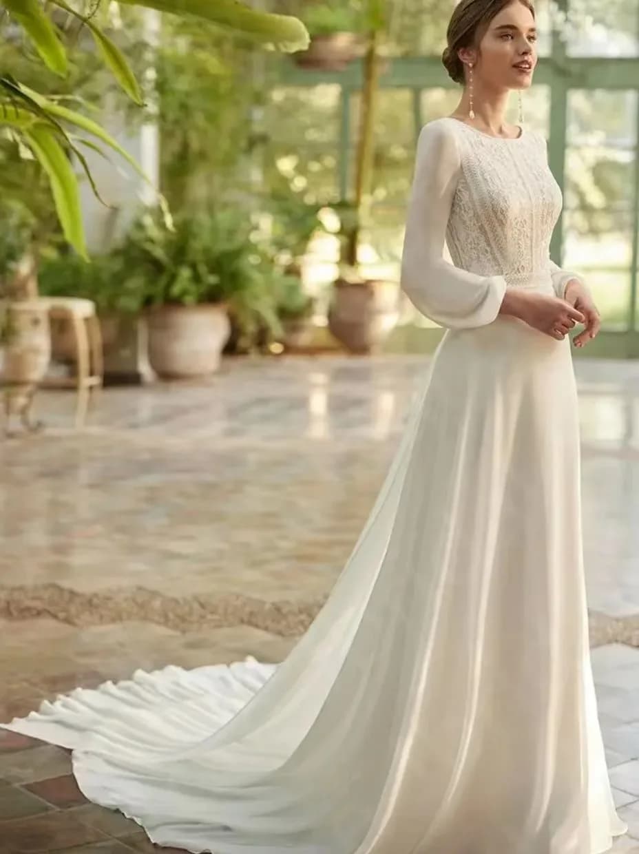 Robe de mariée française légère à manches longues, robe de demoiselle d'honneur, tempérament élégant