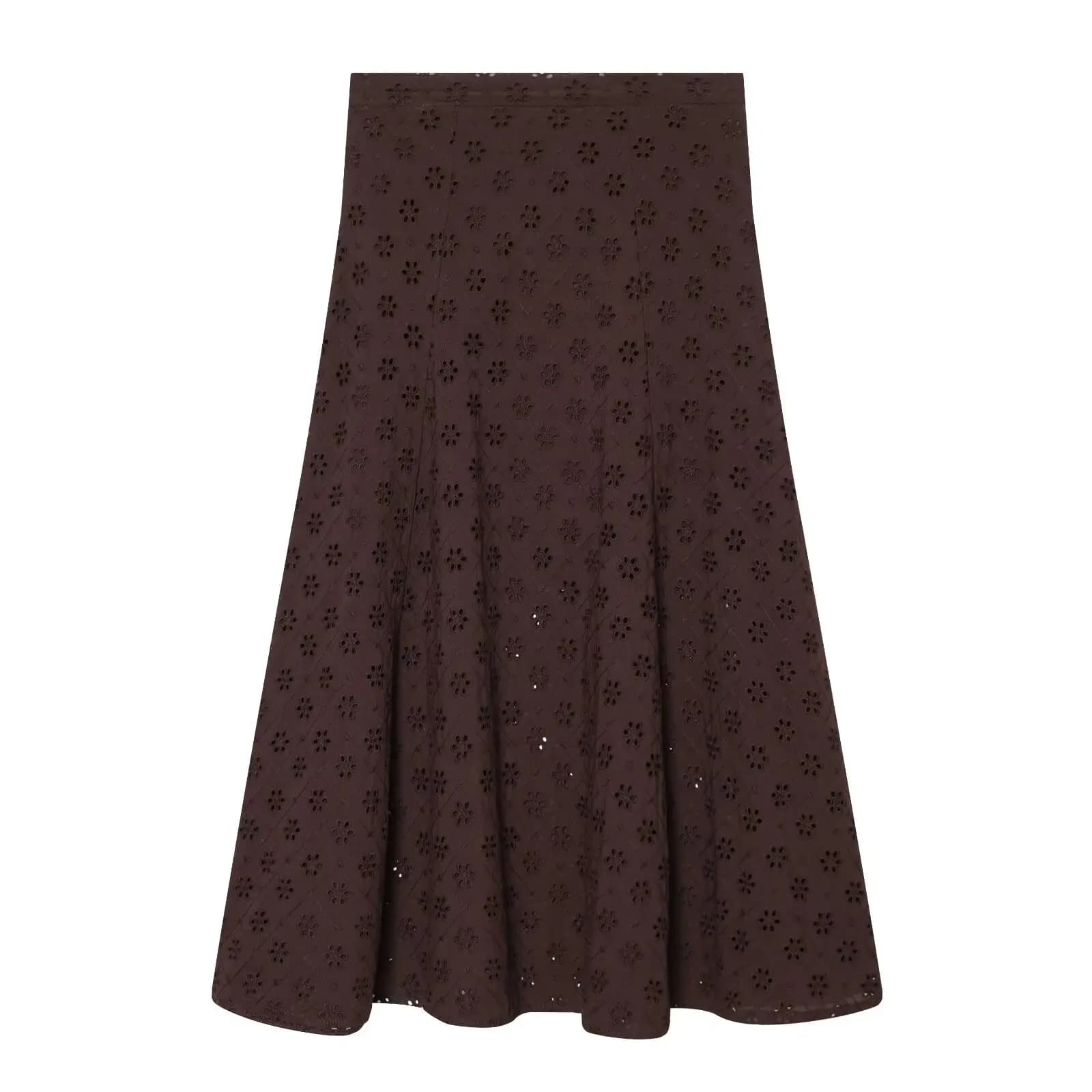 Jupe midi élégante brodée ajourée, coupe trapèze, mi-longue, pour femme, confortable, style décontra