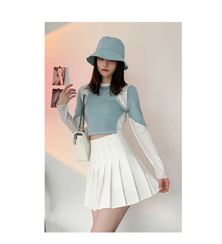 Zoki Sexy femmes jupes plissées taille haute été Vintage Mini jupes coréen Tennis étudiant blanc con