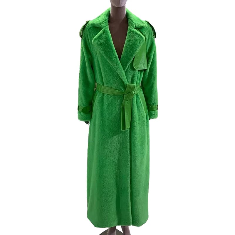 Mauroicardi-Manteau en Fausse Fourrure pour Femme, Vert, Chaud, Doux, Moelleux, Cuir PU, Patchwork, 