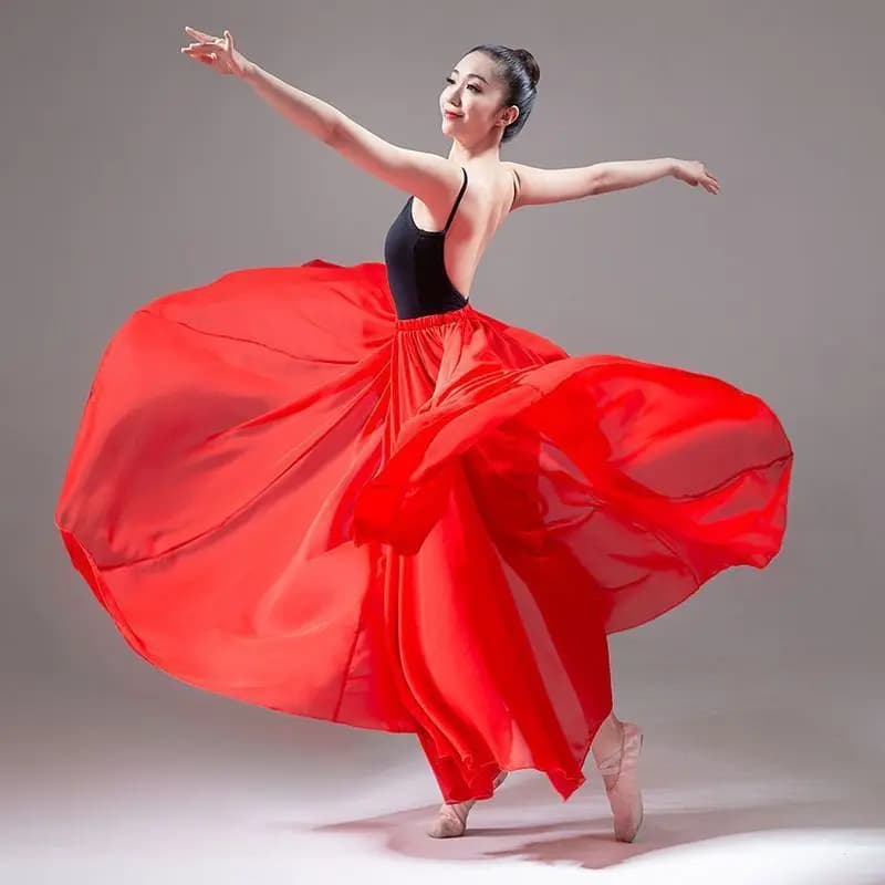 Jupe de danse demi-longueur en mousseline pour performance, costume de danse à 720 degrés pour fille