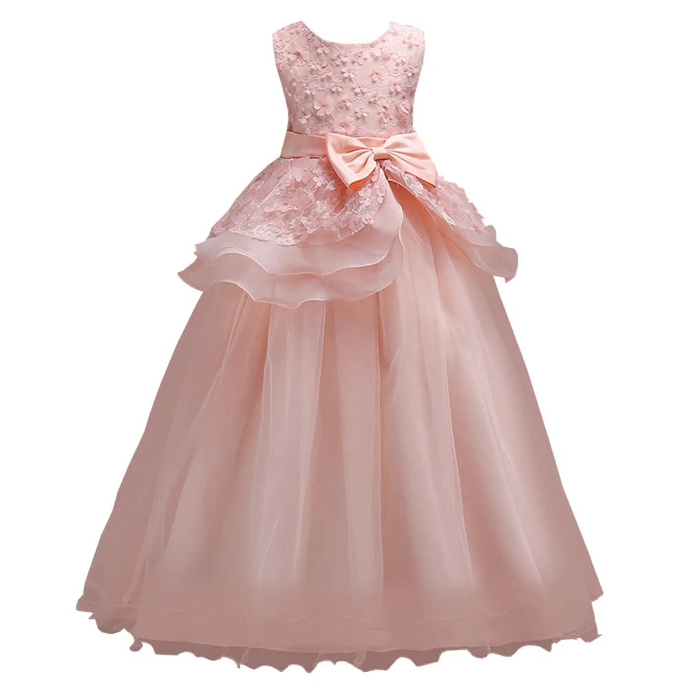 Robe longue pour filles, longueur cheville, jupes en maille multicouche en dentelle, robe de bal for