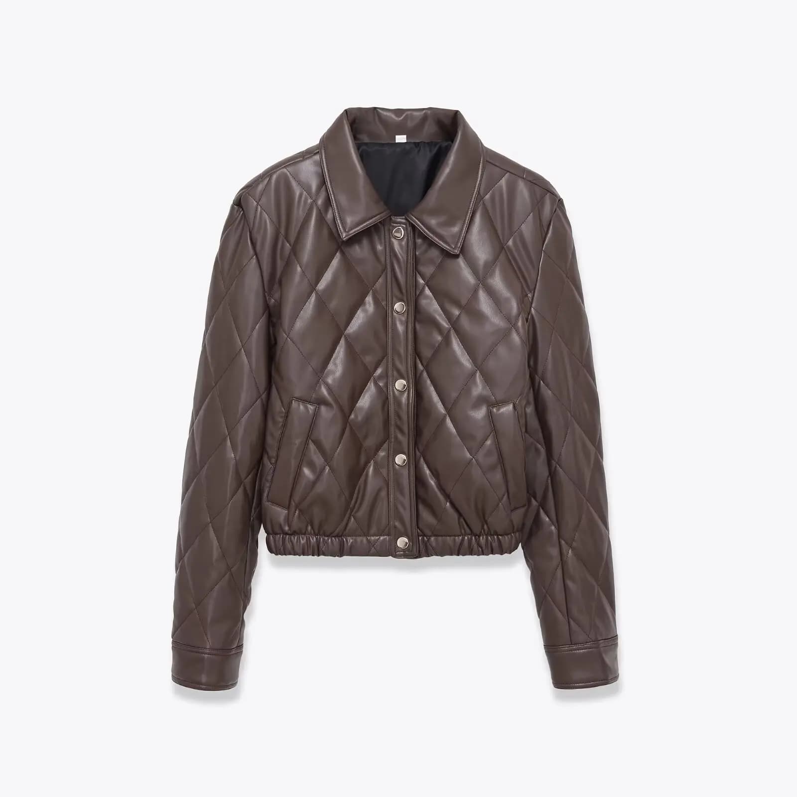 HH femme début du printemps mode confortable manches longues revers Quilting artificiel Pu cuir mant