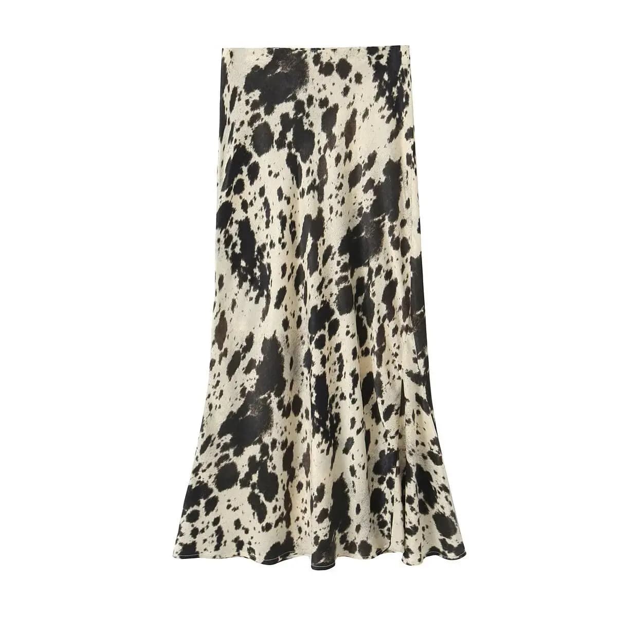 Jupe mi-longue taille haute en satin de soie à imprimé animal, tendance printemps-été pour femmes
