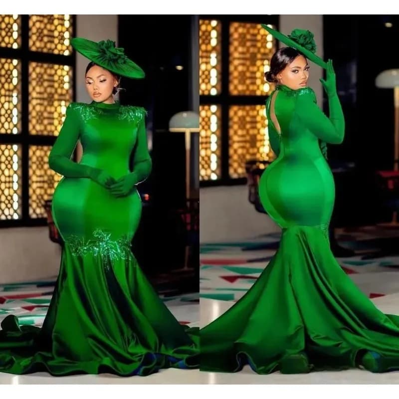 Robe De soirée sirène verte élégante, manches longues, dos nu, robe De bal De Gala, personnalisée