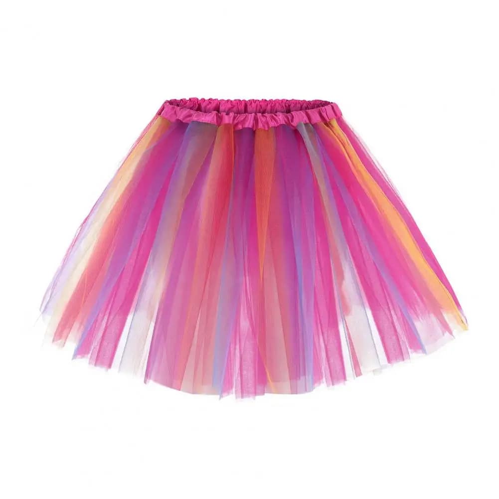 Jupe de danse sur le thème du carnaval arc-en-ciel pour femmes, jupe de danse en Tulle, taille élast