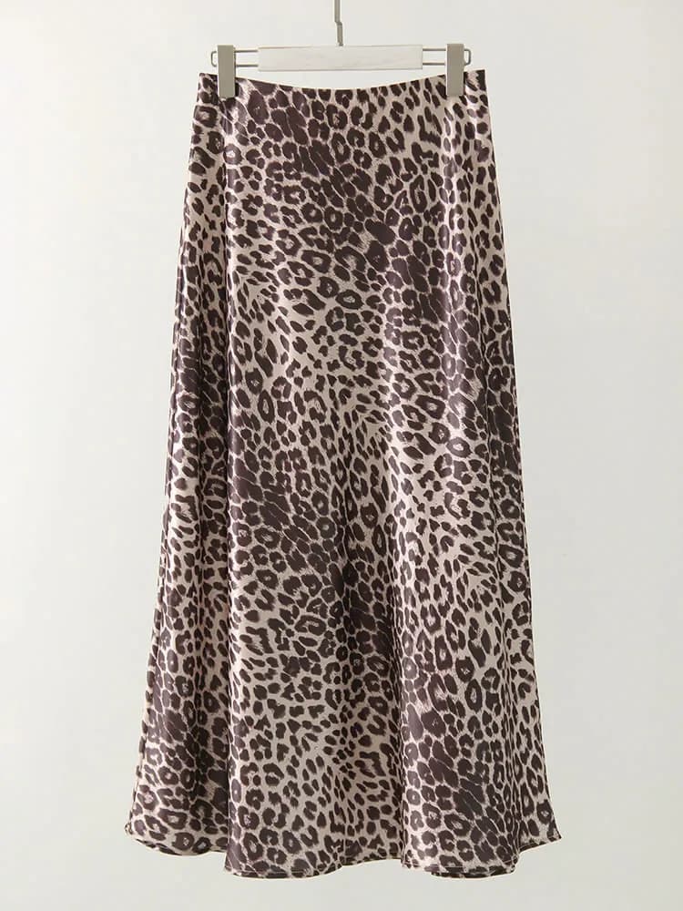 MiuKoMiYa printemps Satin imprimé léopard Maxi jupe femmes taille haute une ligne bureau mince longu