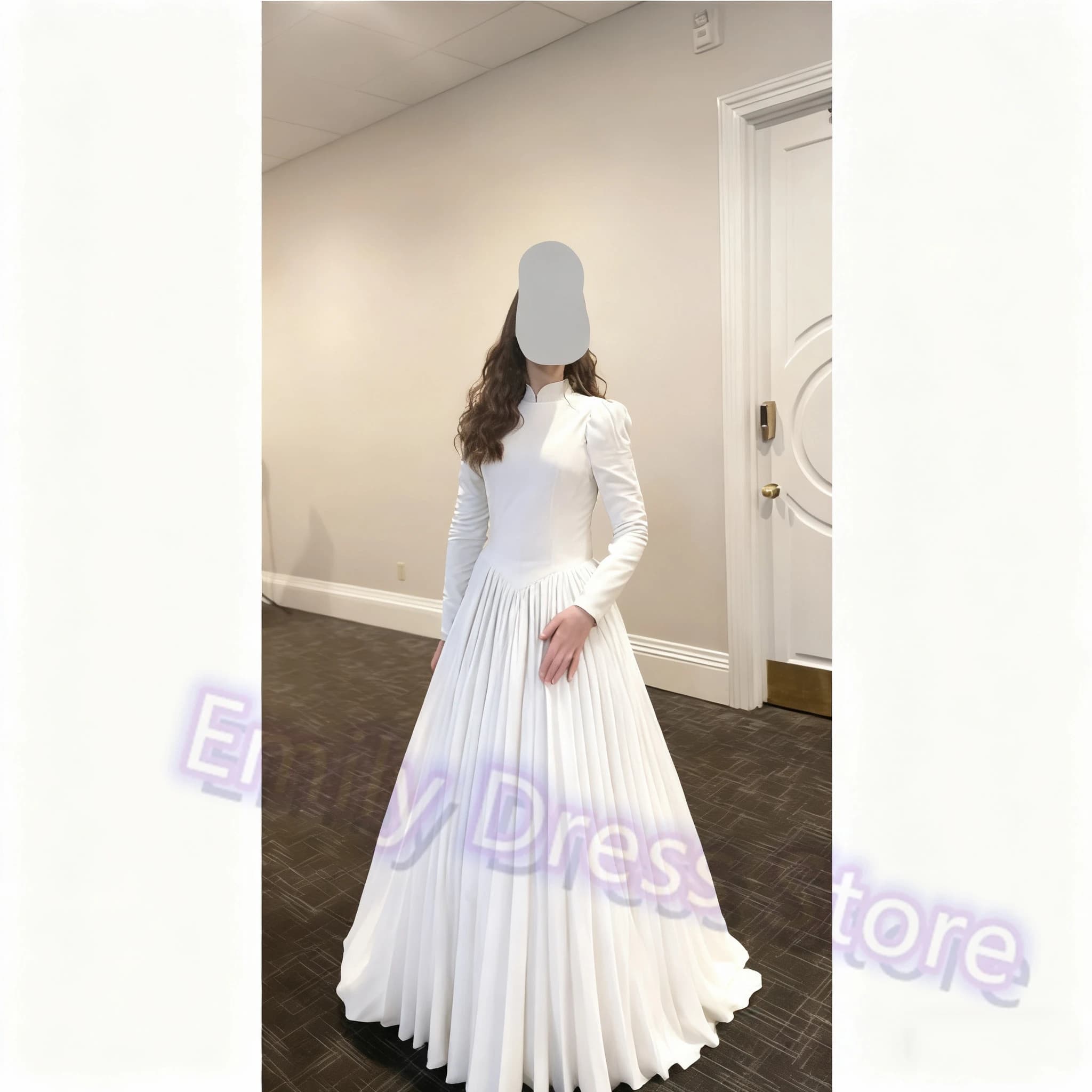 Robe de soirée en satin vert pour femme, longue, à manches longues, col montant, idéale pour demoise