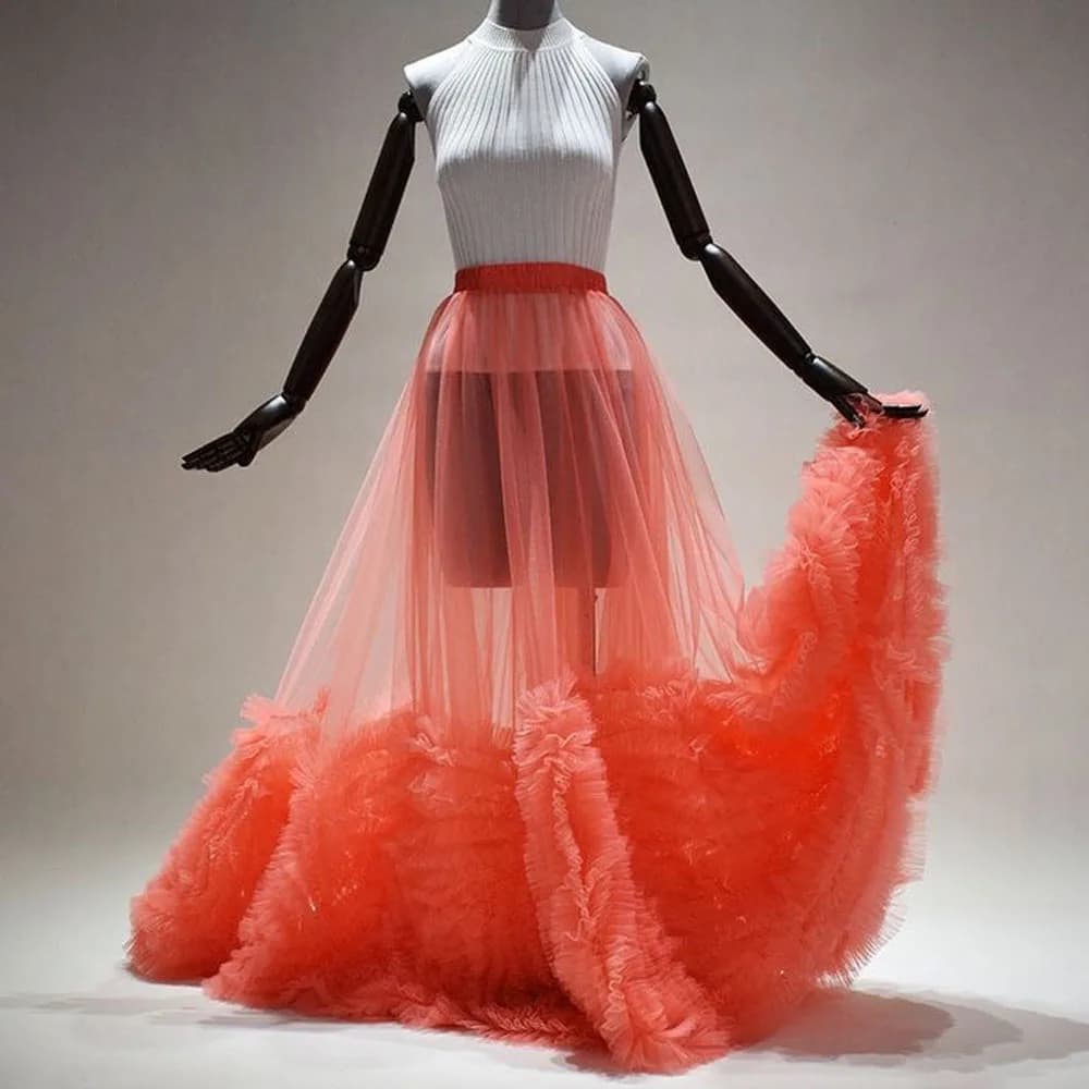 Jupe longue en tulle transparente à volants, style pastèque, sexy, pour séance photo, mariée, fête d